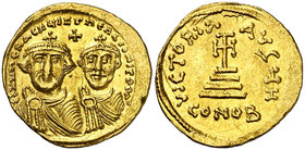 Heraclio y Heraclio Constantino (610-641). Constantinopla. Sólido. (Ratto falta) (S. 743). 4,43 g. Bella. EBC.
