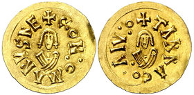 Gundemaro (610-612). Tarraco (Tarragona). Triente. (CNV.210.2) (R. Pliego 219b, mismo ejemplar). 1,40 g. Muy rara. MBC+.