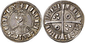 Jaume II (1291-1327). Barcelona. Croat. (Cru.V.S. 334.1) (Cru.C.G. 2151a) (A.N. 19, pág. 145, nº 48, mismo ejemplar). 3,20 g. Tres-seis-seis y tres an...