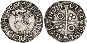 Martí I (1396-1410). Barcelona. Croat. (Cru.V.S. 511.1) (Badia 397, verfoto) (Cru.C.G. 2318). 3,21 g. El busto no interrumpe la gráfila. Muy escasa. M...