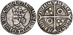 Alfons IV (1416-1458). Barcelona. Croat. (Cru.V.S. 815.2) (Cru.C.G. 2864a). 3,19 g. El busto interrumpe la gráfila. Mismos cuños que el ejemplar de la...