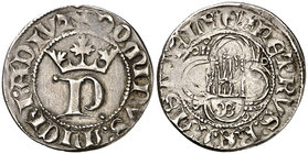 Pedro I (1350-1368). Burgos. Medio real. (AB. 382). 1,55 g. Ex Colección Manuela Etcheverría. MBC+/MBC.