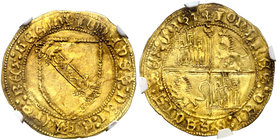 Juan II (1406-1454). Sevilla. Dobla de la banda. (AB. 617.2). Flan grande. Bella. En cápsula de la NGC como MS61, nº 3815880-007. EBC+.