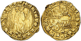 Enrique IV (1454-1474). Guadalajara. Medio Enrique "de la silla". (AB. falta) (M.R. falta). 2,41 g. Orlas circulares. Acuñación floja. No figuraba en ...