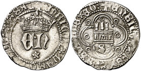 Enrique IV (1454-1474). Sevilla. Medio real. (AB. 701.4 var). 1,49 g. Gráfila circular en anverso y lobular en reverso. Buen ejemplar. Ex Áureo & Cali...