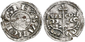 Sancho Ramírez (1063-1094). Jaca. Dinero. (Cru.V.S. 205.1) (R.Ros 3.4.7 var). 1,29 g. Grupo tosco. La leyenda comienza a las 3h del reloj. Grieta y ma...