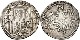 Reyes Católicos. Segovia. 2 reales. (Cal. 256). 5,25 g. Algo recortada. Escasa. BC+.