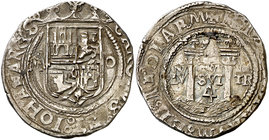 S/d. Juana y Carlos. México. O. 4 reales. (Cal. 88). 13,61 g. Ligera doble acuñación. Escasa. MBC/MBC+.