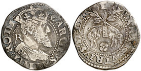 s/d. Carlos V. Nápoles. R. 1 carlino. (Vti. 276) (MIR. 148/3). 2,92 g. Con símbolo delante del ordinal IIIII. MBC-.