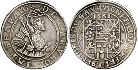 1551. Carlos I. Ducado de Sajonia. 1 taler. (Dav. 9742 var) (Kr. 342). 28,55 g. Acuñación de los tres hijos de Johann Friedrich I. Ex Künker 22/06/201...