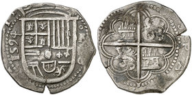1594/3. Felipe II. Granada. F. 4 reales. (Cal. falta). 13,39 g. Leves manchitas. Rara. (MBC+).