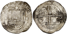s/d. Felipe II. Sevilla. . 4 reales. (Cal. 391). 13,64 g. Flor de lis entre escudo y corona. MBC-.