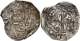 1597. Felipe II. Toledo. (C). 8 reales. (Cal. 271). 27,04 g. Tipo "OMNIVM". Fecha perfecta. Oxidaciones. Muy rara, sólo hemos tenido dos ejemplares. (...