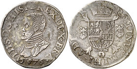 1576. Felipe II. Amberes. 1 escudo felipe. (Vti. 1203) (Vanhoudt 298.AN). 34 g. Sin punto entre DOMINVS y MIHI. Fecha rara que faltaba en la Colección...