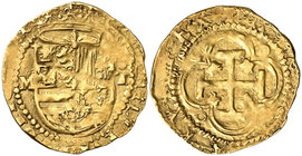 s/d. Felipe II. Toledo. M. 1 escudo. (Cal. 125, mismo ejemplar) (Tauler 53, mismo ejemplar). 3,36 g. No figuraba en la Colección Caballero de las Yndi...
