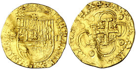 s/d. Felipe II. Sevilla. . 2 escudos. (Cal. 60). 6,35 g. Con el ordinal del rey. MBC.