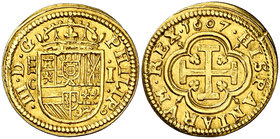 1607. Felipe III. Segovia. C. 1 escudo. (Cal. 60). 3,32 g. Precioso color. Golpecitos en reverso. Rara. EBC-.