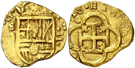 (16)18. Felipe III. Sevilla. (G). 2 escudos. (Cal. 47). 6,71 g. Muy escasa. MBC.