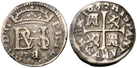 1652/32. Felipe IV. Segovia. BR invertidas. 1/2 real. (Cal. 1203 var). 1,37 g. Ex Áureo 20/01/1998, nº 1015. MBC/MBC+.