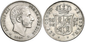 1883. Alfonso XII. Manila. 20 centavos. (Cal. 90). 5,22 g. Atractiva. Ex Colección Manuela Etcheverría. Escasa así. EBC-.