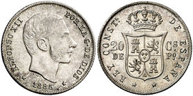 1885. Alfonso XII. Manila. 20 centavos. (Cal. 92). 5,22 g. Bella. Brillo original. Ex Colección Manuela Etcheverría. S/C-.