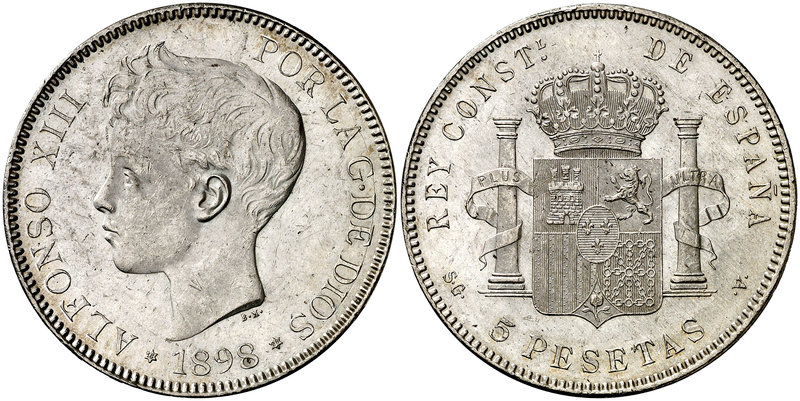 1898*1898. Alfonso XIII. SGV. 5 pesetas. (Cal. 27). 24,80 g. Leves marquitas. Br...