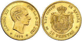 1878*1878. Alfonso XII. EMM. 10 pesetas. (Cal. 23). 3,22 g. Parte de brillo original. Ex Colección Manuela Etcheverría. EBC-.