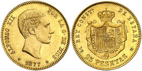 1877*1877. Alfonso XII. DEM. 25 pesetas. (Cal. 3). 8,04 g. EBC+.