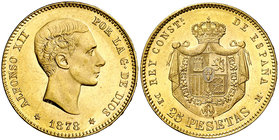 1878*1878. Alfonso XII. DEM. 25 pesetas. (Cal. 4). 8,08 g. Bella. Brillo original. EBC+/S/C-.