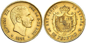 1885*1886. Alfonso XII. MSM. 25 pesetas. (Cal. 21). 8,03 g. Muy rara. MBC+.
