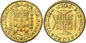 1725. Brasil. Juan V. Minas Gerais. 20000 reis. (Fr. 33) (Gomes 106.02). 53,82 g. AU. Bella. Rara. EBC-.
