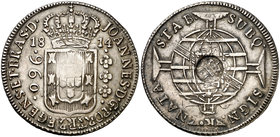1814. Brasil. Juan, Principe Regente. 960 reis. (Kr. 29.2). 26,85 g. AG. Contramarca GP bajo corona (De mey 4), realizado para circular por las Azores...