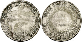 1839. Colombia. República de Nueva Granada. Bogotá. RS. 8 reales. (Kr. 98). 21,86 g. AG. Rara. MBC-.