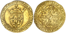 Francia. Carlos VI (1380-1422). Ecu d'or à la couronne. (Fr. 291) (D. 369). AU. En cápsula de la NGC como MS62, nº 583990-013. Bella. Rara así. S/C-....