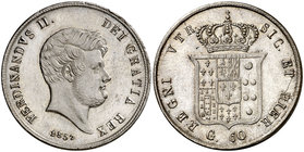 1857. Italia. Nápoles y Sicilia. Fernando II. 60 grana. (Kr. 152c). 13,76 g. AG. Bella. Brillo original. Escasa así. S/C-.