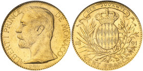 1891. Mónaco. Alberto I. A (París). 100 francos. (Fr. 13) (Kr. 105). AU. En cápsula de la NGC como MS62, nº 1523523-001. Bella. EBC+.