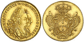 1778. Portugal. María y Pedro III. 1 escudo. (Fr. 118) (Gomes 23.03). 3,61 g. AU. Bella. Brillo original. Rara y más así. EBC/EBC+.