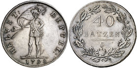 1798. Suiza. S. 40 batzen. (Kr.A4.2). 29,18 g. AG. Bella. Rara. EBC.