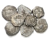 Lote de 8 monedas macuquinas de 4 reales de la época de los austrias. Muy interesante. A examinar. BC/MBC-.