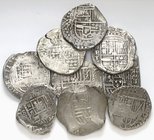 8 reales. Lote de 9 monedas macuquinas de la época de los austrias. A examinar. BC/MBC-.