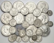 1869 a 1966. 50 céntimos (siete), 1 (treinta y cinco), 2 (veintitrés), 5 (cuarenta y uno) y 100 pesetas. Lote de 106 monedas del Centenario de la Pese...