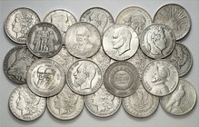 s. XIX-XX. Lote de 28 monedas de diferentes países tamaño "duro", todas en plata excepto una. A examinar. BC+/S/C-.