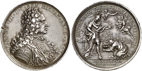 1705. Carlos III, Pretendiente. Barcelona. Toma de Barcelona por los Imperiales. Medalla. (Cru.Medalles 147). 29,85 g. Plata. Ø43 mm. Barcelona, postr...