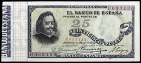 1899. 25 pesetas. (Ed. B90a) (Ed. 306a). 17 de mayo, Quevedo. Serie C. Lavado y planchado. Raro. (EBC-).