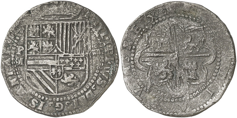 s/d (1575-1576). Felipe II. Potosí. M (¿Miguel García?). 8 reales. (Cal. 141, co...