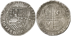 s/d (hacia 1576-1578). Felipe II. Potosí. L. 8 reales. (Cal. 140, como Lima) (Paoletti 52). 27,05 g. Doble acuñación. Muy rara y más así. MBC+.