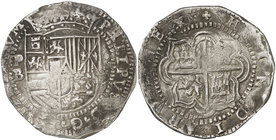 s/d (1589-1598). Felipe II. Potosí. B. 8 reales. (Cal. 139, como Lima) (Paoletti grupo B8/B). 27,29 g. Atractiva. Ex Áureo 06/03/2001, nº 1449. Ex Col...