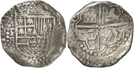 s/d (1603-1612). Felipe III. Potosí. R (Baltasar Ramos Leceta). 8 reales. (Cal. 126) (Paoletti 118 sim). 26,97 g. MBC-.