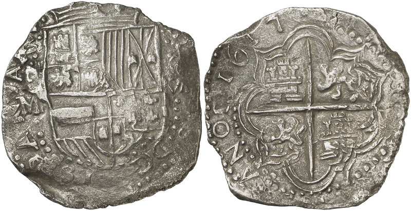 1617. Felipe III. Potosí. M. 8 reales. (Cal. 129 var) (Paoletti 144). 26,09 g. E...
