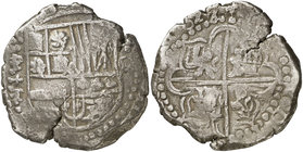 1627. Felipe IV. Potosí. T (Juan Ximénez de Tapia) 2º período. 8 reales. (Cal. 466) (Paoletti 176). 26,76 g. Fecha completa. Dos pequeñas grietas de a...